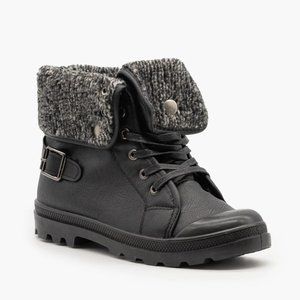 Refresh Women Cozy Fold Over Sweater Sneaker Boots - Black - 6.5
